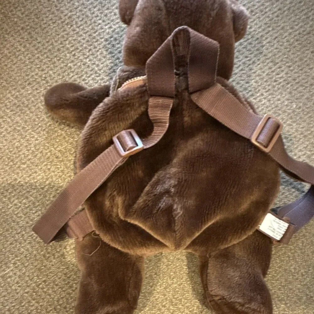 Vintage 90s Dark Brown Teddy Bear Plush Backpack - Rare Y2K Kidcore Kawaii Bag